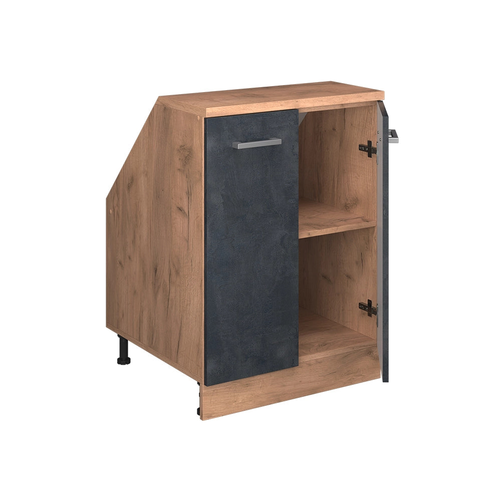 Mobile cucina sottotetto R-Line Calce nera/Rovere dorato 60 cm con 2 porte, carcassa 60 cm profondità Vicco