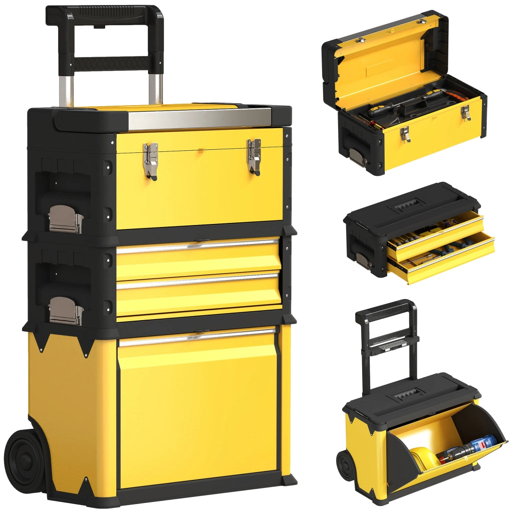 Carrello porta attrezzi 3 pezzi modulare ¨C zephmum ¨C acciaio giallo con ruote e serratura