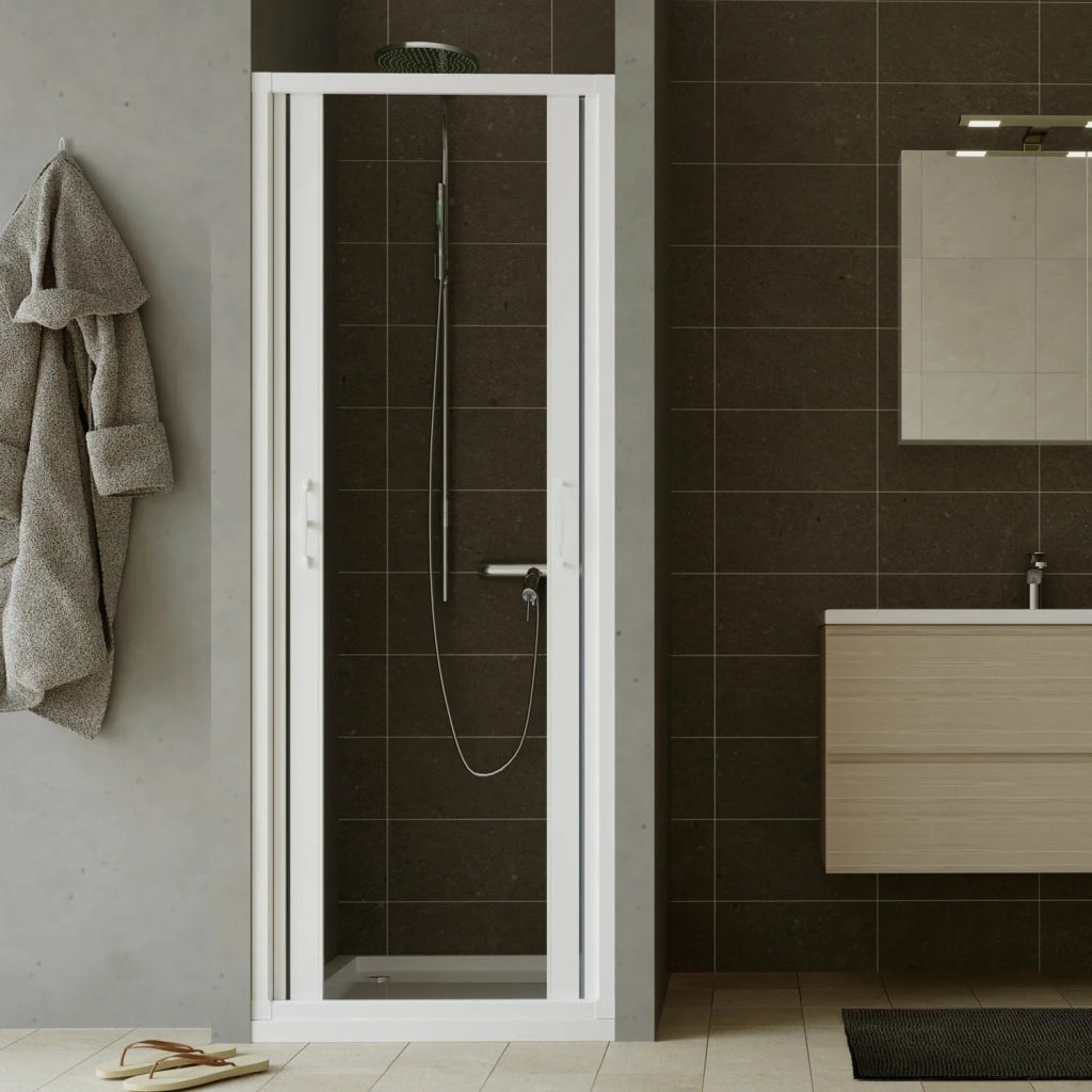 Porta doccia a soffietto in PVC 150 cm H 185 mod. Giglio con apertura centrale