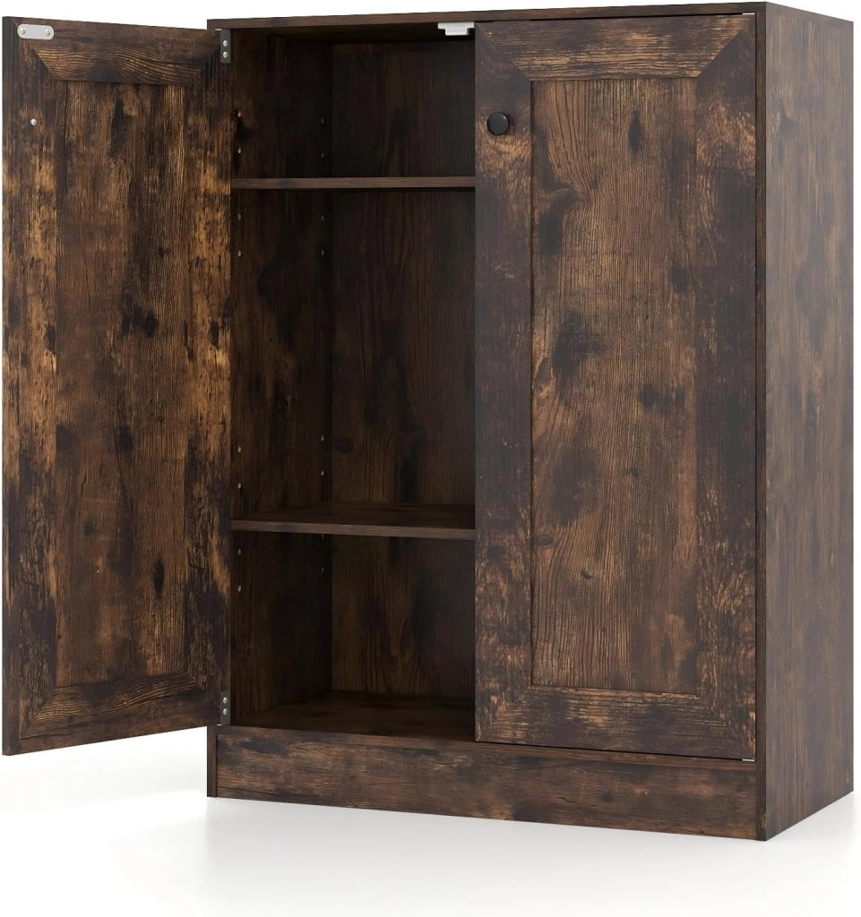 Credenza Cucina con 2 Ante, Mobile Cucina Dispensa con 2 Ripiani Regolabili e Kit Antiribaltamento, Mobiletto per Soggiorno, Sala da Pranzo, Camera da Letto, Ingresso, 60x30x80cm (Bianco)
