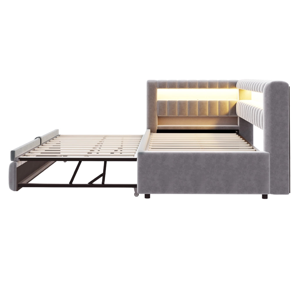 Divano letto estraibile 90x200 cm con LED e prese USB-C