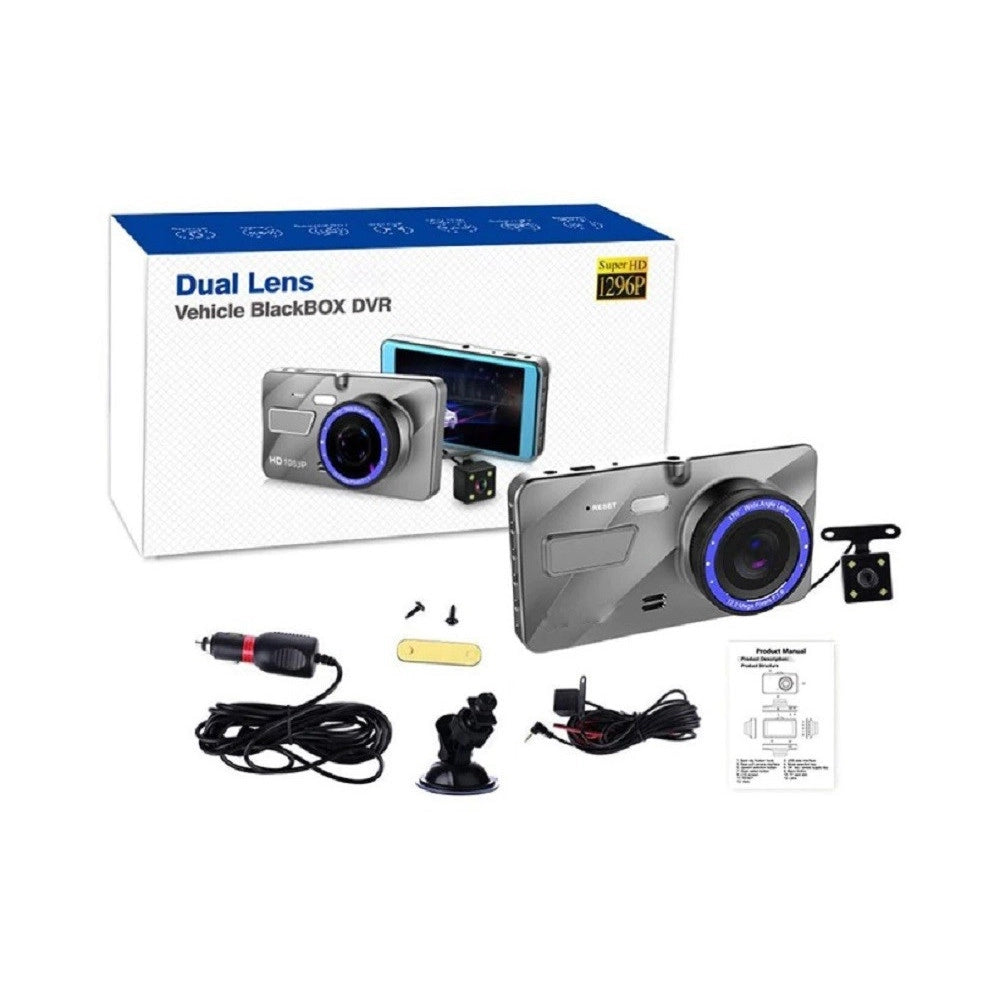 Trade Shop - Mini Dvr Telecamera Videoregistratore Per Auto 2 Telecamere Super Hd Display 4" -