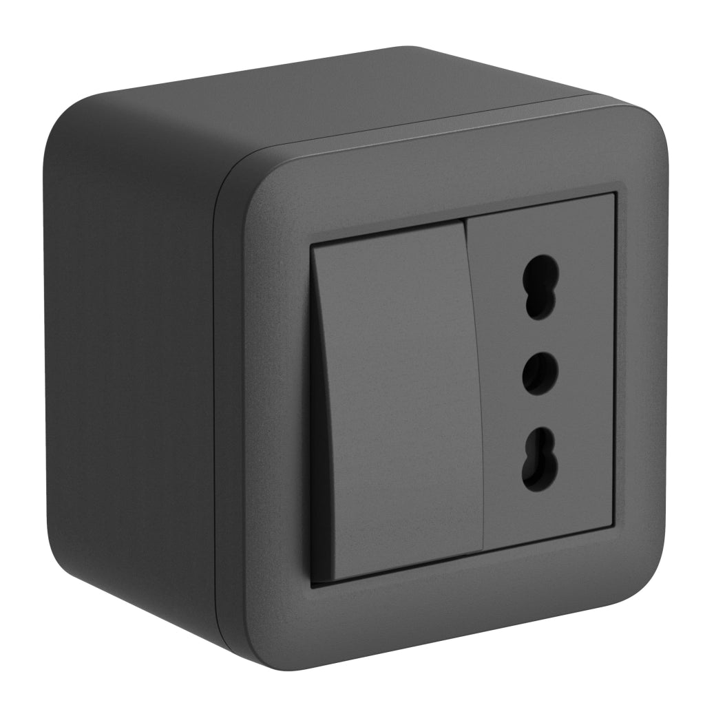 CONTENITORE 'FIXA' deviatore 10A presa bipasso - col.nero - ELECTRALINE