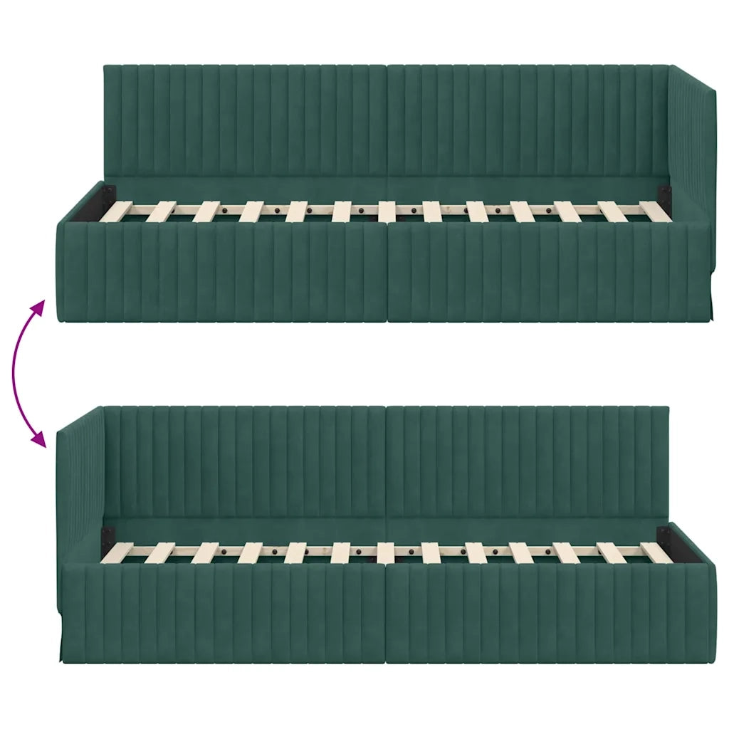 Cornice del letto ad angolo Verde Scuro 80 cm x 200 cm Velluto