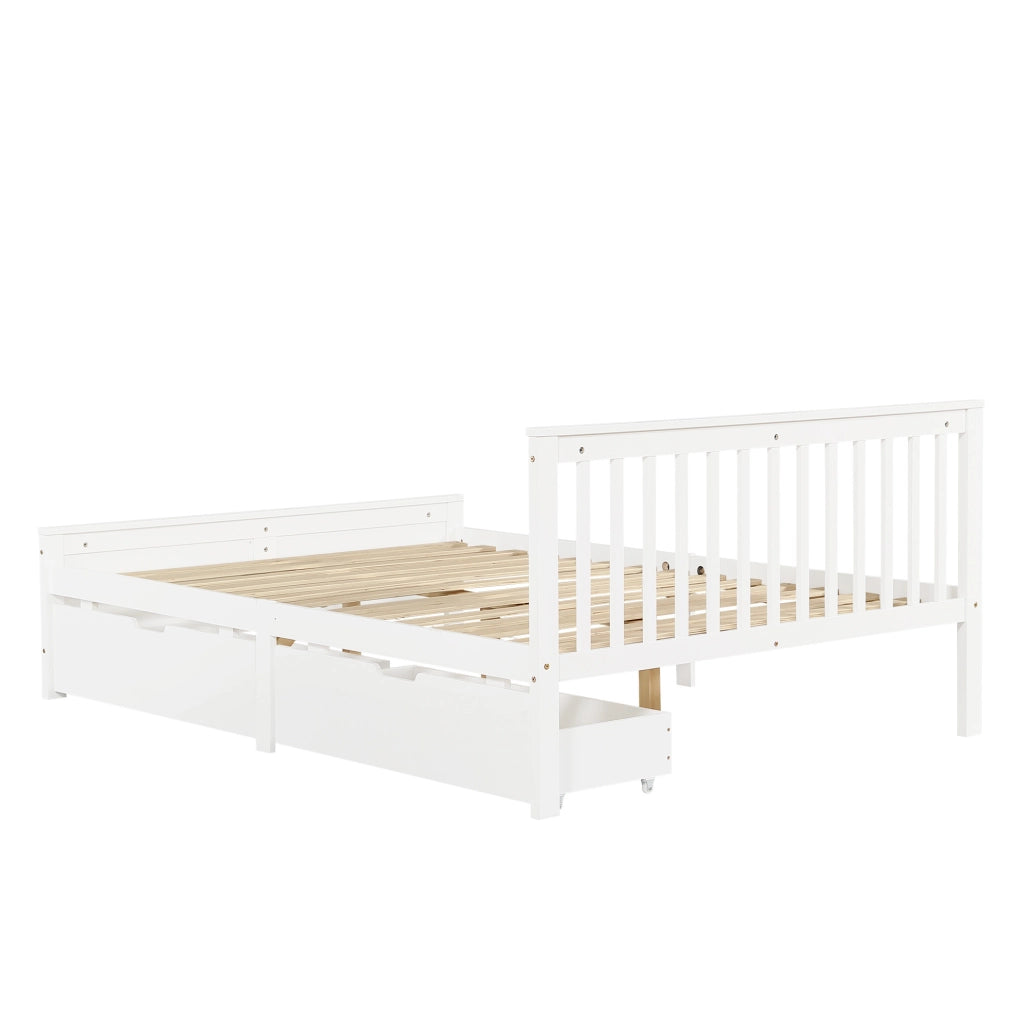 Letto matrimoniale 140x200 cm con 2 cassetti; legno massello bianco
