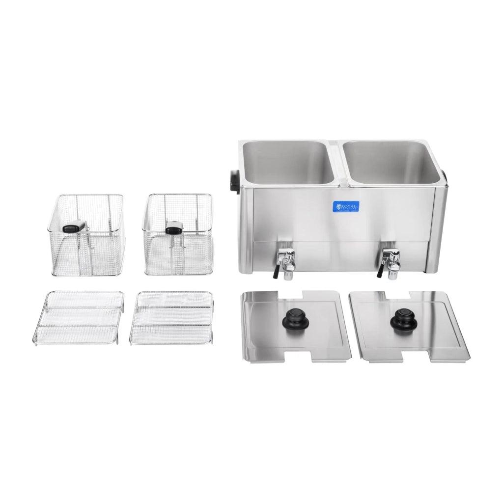Friggitrice in acciaio inox con 2 vasche da 13 litri vasca estraibile timer e termostato modello professionale EGO 3614021