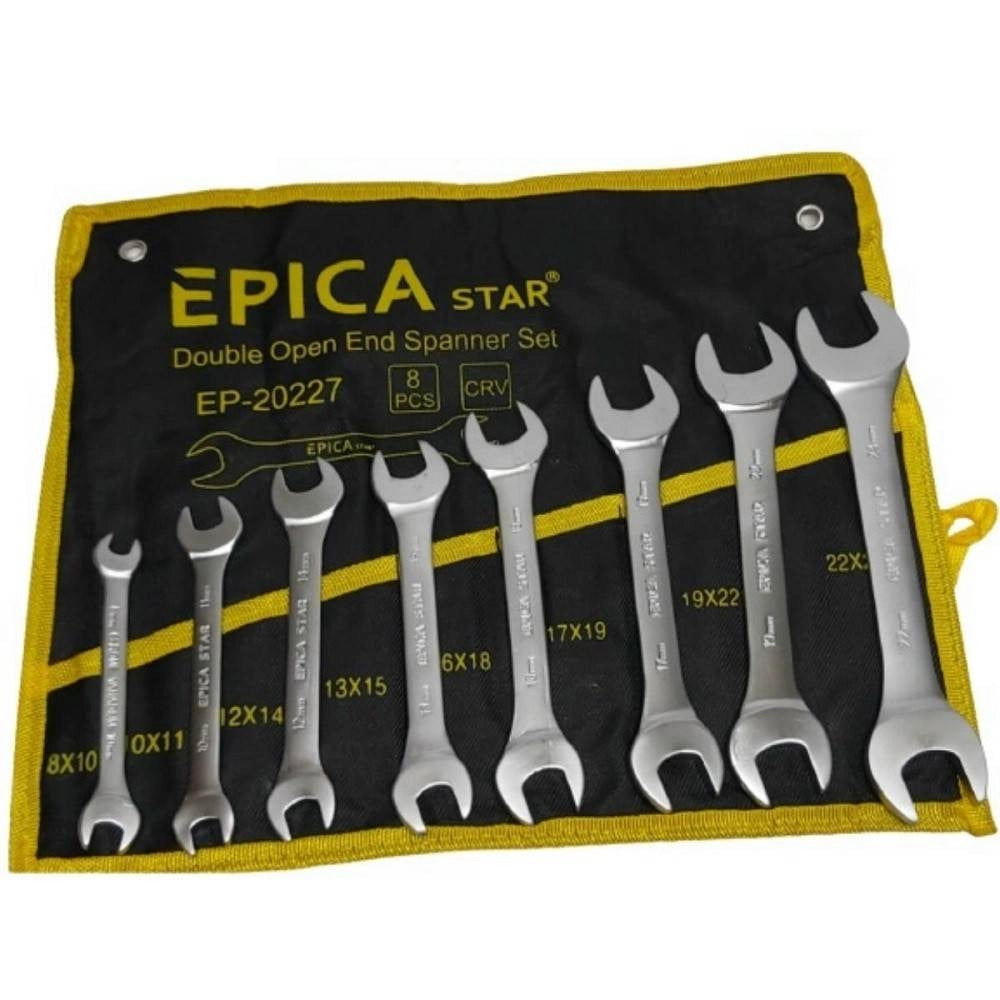 Trade Shop - Set Serie Da 8 Pezzi Chiavi Fisse 8-24 Mm A Forchetta Doppie Crome Vanadium -