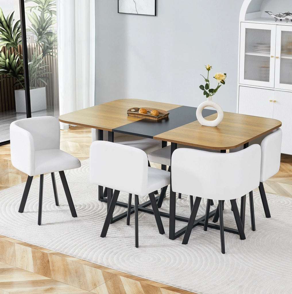 Set tavolo da pranzo allungabile con sedie, MDF e metallo, per 4-6 persone