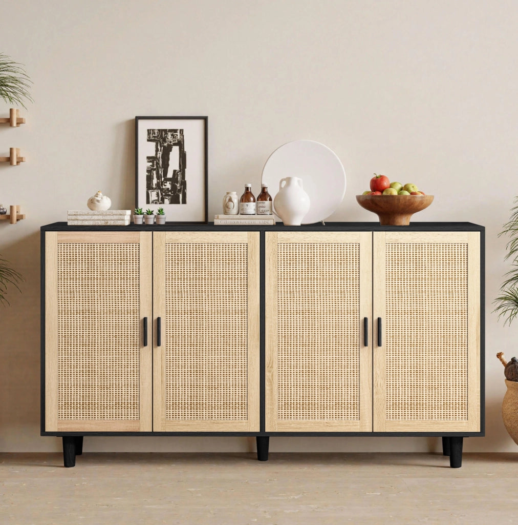 Armadio contenitore 4 ante in rattan; 158 x 40 x 88 cm; nero