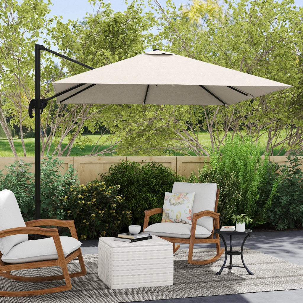 Ombrellone da Giardino con Angolazione Regolabile su 5 Livelli e a 360¡ã, 2.5x2.5 m, color Crema