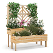 Fioriera rialzata a 2 livelli 109 x 62 x 135 cm con traliccio di sostegno e drenaggio design naturale in legno di abete 20_0019413