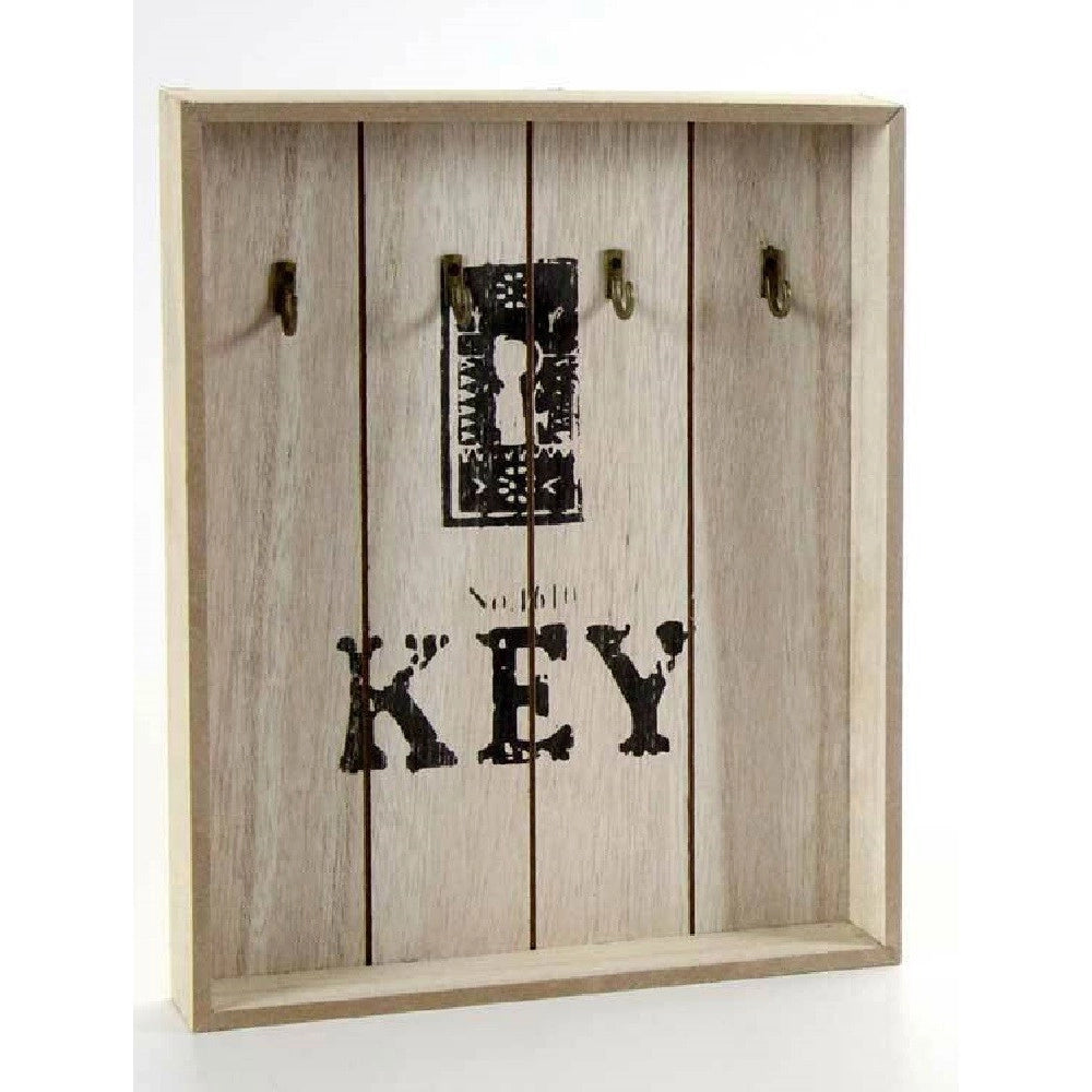 Trade Shop - Appendino Porta Chiavi Parete Key Con Ganci In Legno 24x4x30cm Decori Ass 762338 -