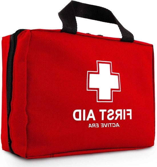 Kit di Primo Soccorso Completo da 90 Pezzi - Borsa Medica di Alta Qualità con 90 Articoli - Impermeabile - Multifunzionale - Incluso Oculista, 2 Coldpacks e Nudini di Emergenza - Portatile - 24x9x18cm