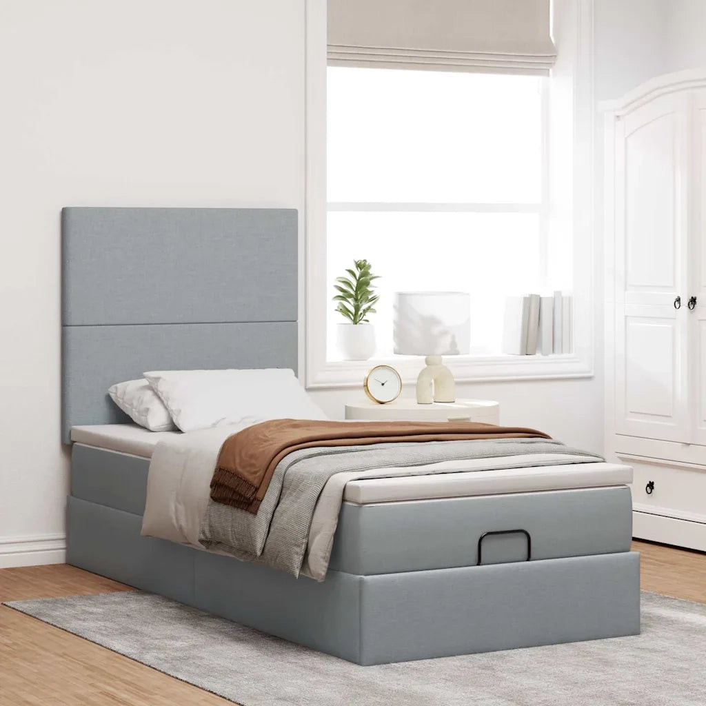 Pouf Letto con Materasso Grigio Chiaro 90x200 cm in Tessuto