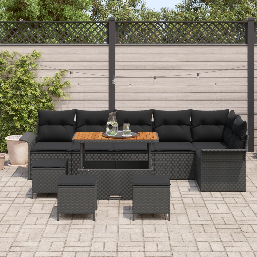 Set di divani da giardino con cuscini  10 pezzi Nero Polirattan