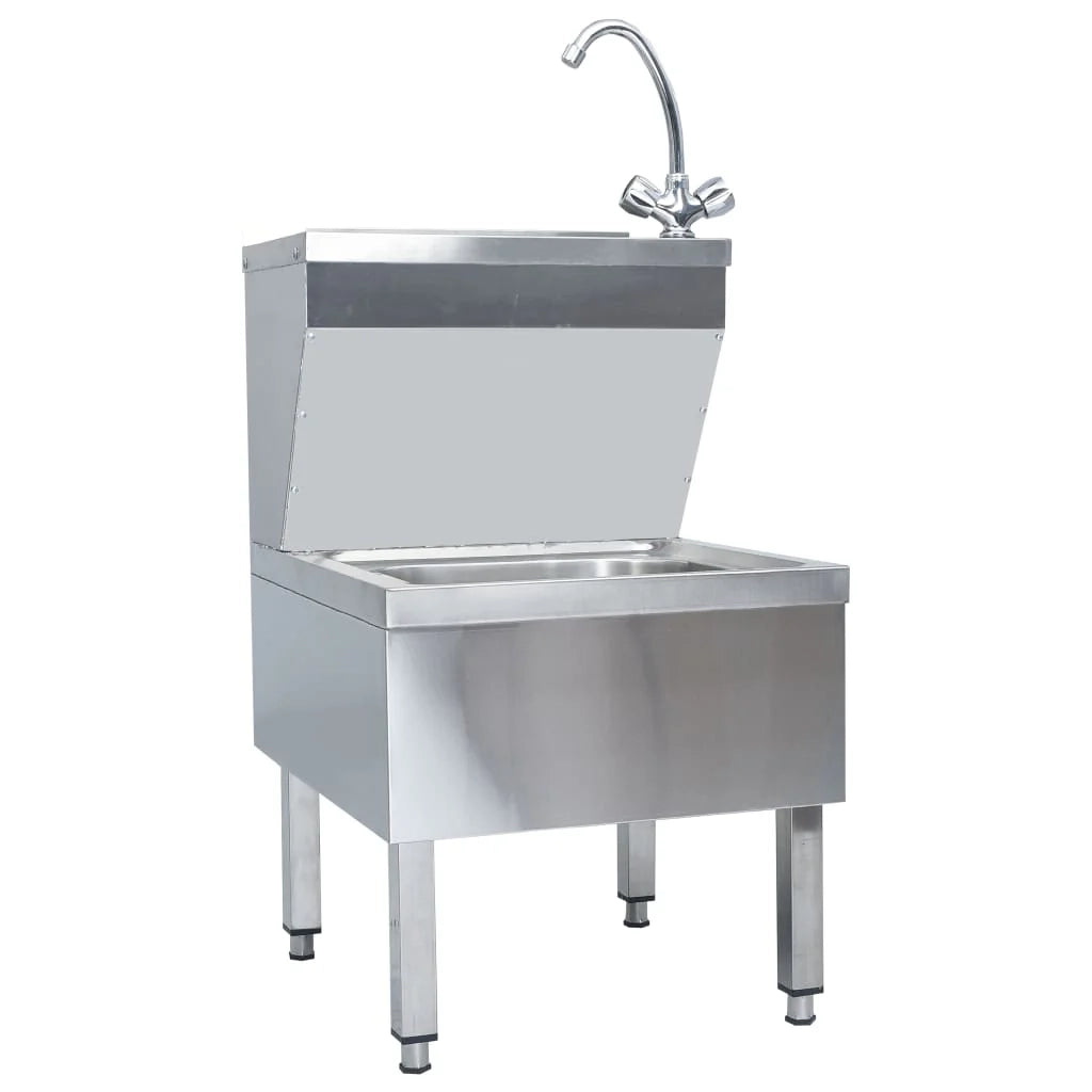 Lavabo professionale per lavaggio mani con rubinetto lavabo da appoggio per cucina mensa ristorazione 109 cm acciaio inox 02_0002448