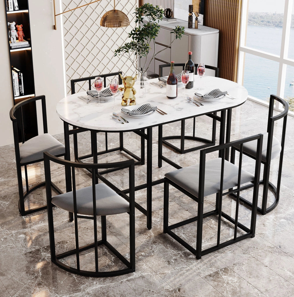 Set da pranzo 140x80x76 cm; 6 posti; in MDF nero