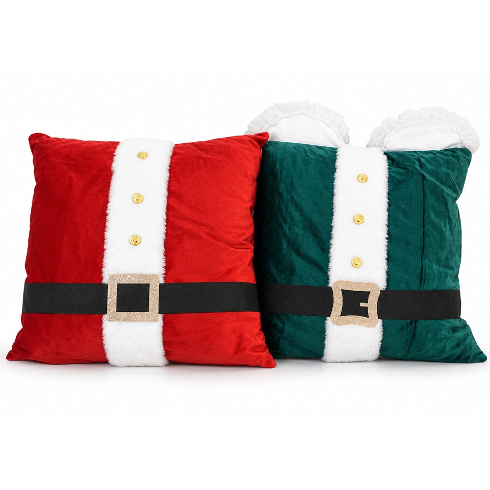 Set 2 Cuscini Babbo Natale Lui e Lei Decorazione 42x42cm Natalizio Verde e Rosso