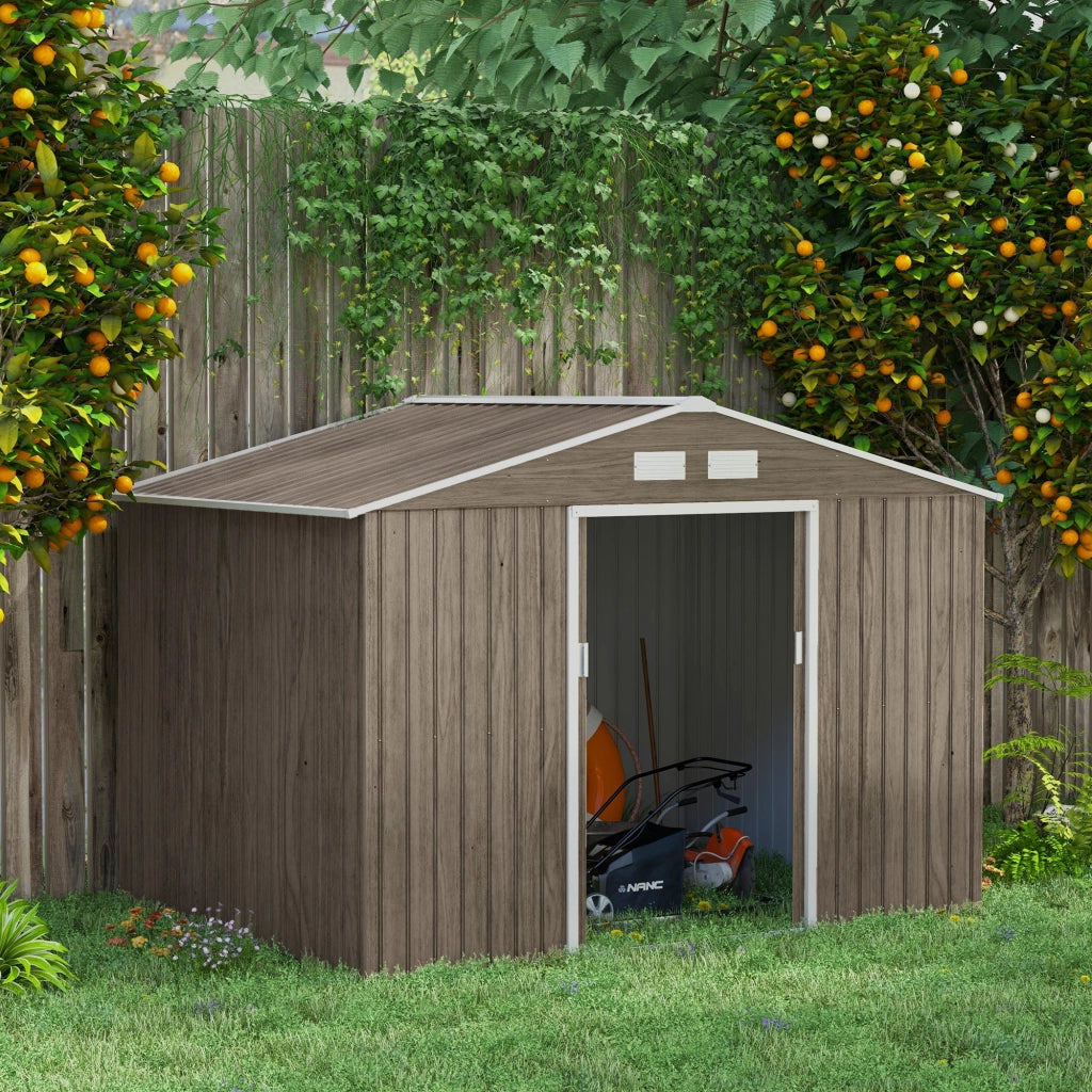 Casetta da giardino in acciaio 277 x 195 x 192 cm con 2 porte scorrevoli e 2 aperture di ventilazione, marrone