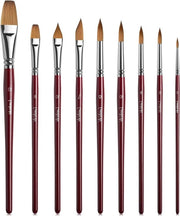 Set di Pennelli Acquerello - 9pz Set di Pennelli Professionale con Capelli di Cinghiale - Pennello con Punta Puntuta, Pennello Rotondo, Pennello a Lingua di Gatto, Pennello a Lama Piana per Acquaragia, Inchiostro, Gouache, Tempera
