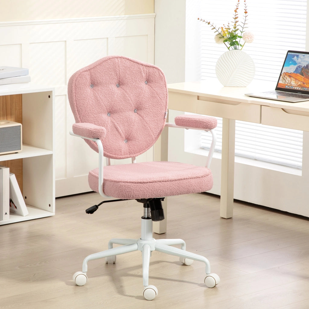 Sedia da ufficio con rivestimento in tessuto imbottito e bottoni, regolabile in altezza, rosa ¨C ZephMum ¨C Tessuto imbottito