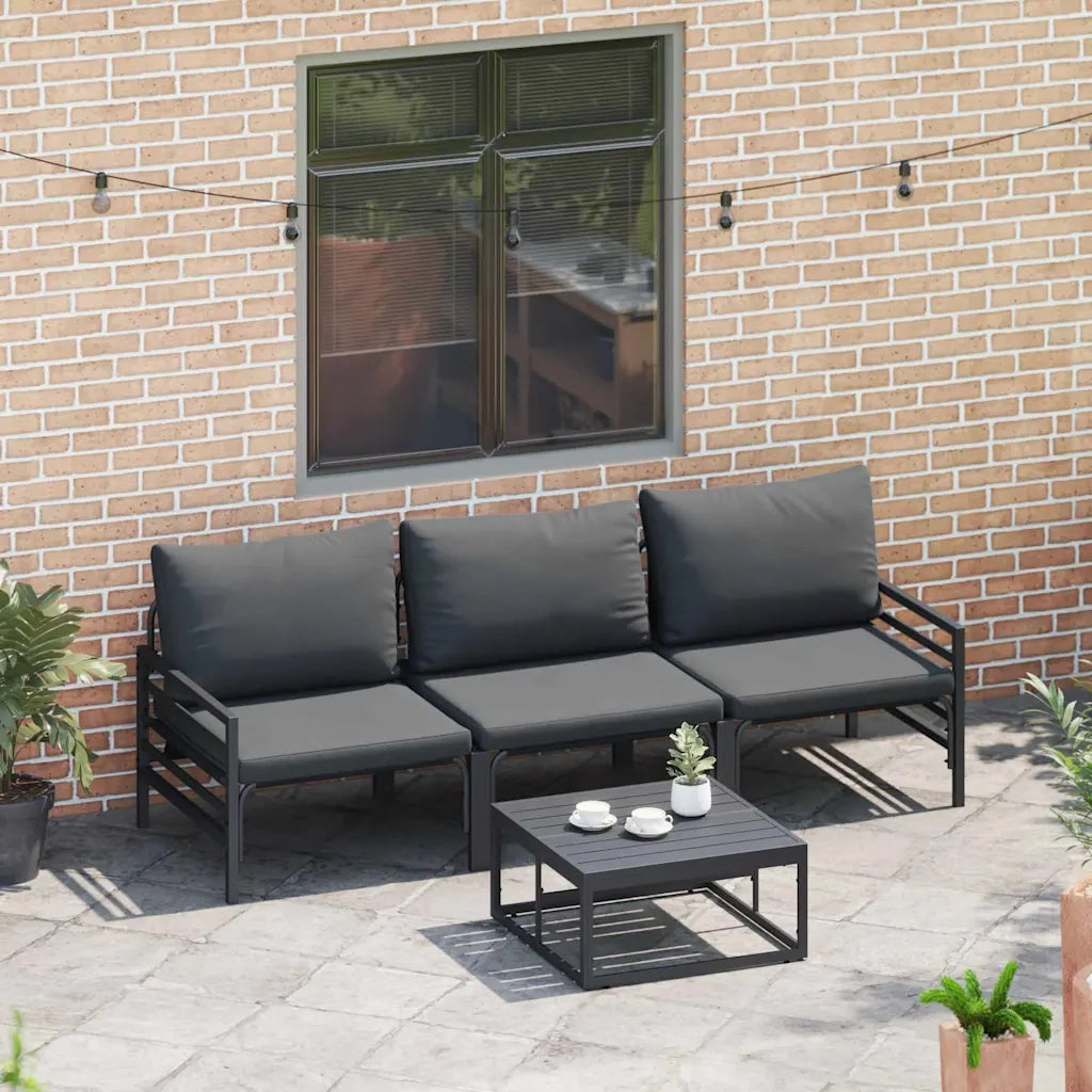 Set Divano da Giardino con cuscino 4 pcs Nero Acciaio 3378963
