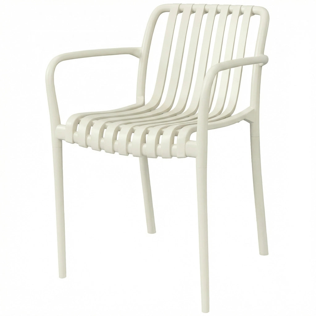 Set di 4 Sedie da Giardino Impilabili con Braccioli ¨C Zephmum ¨C Design a Lamelle, Ergonomico, Cremewei?