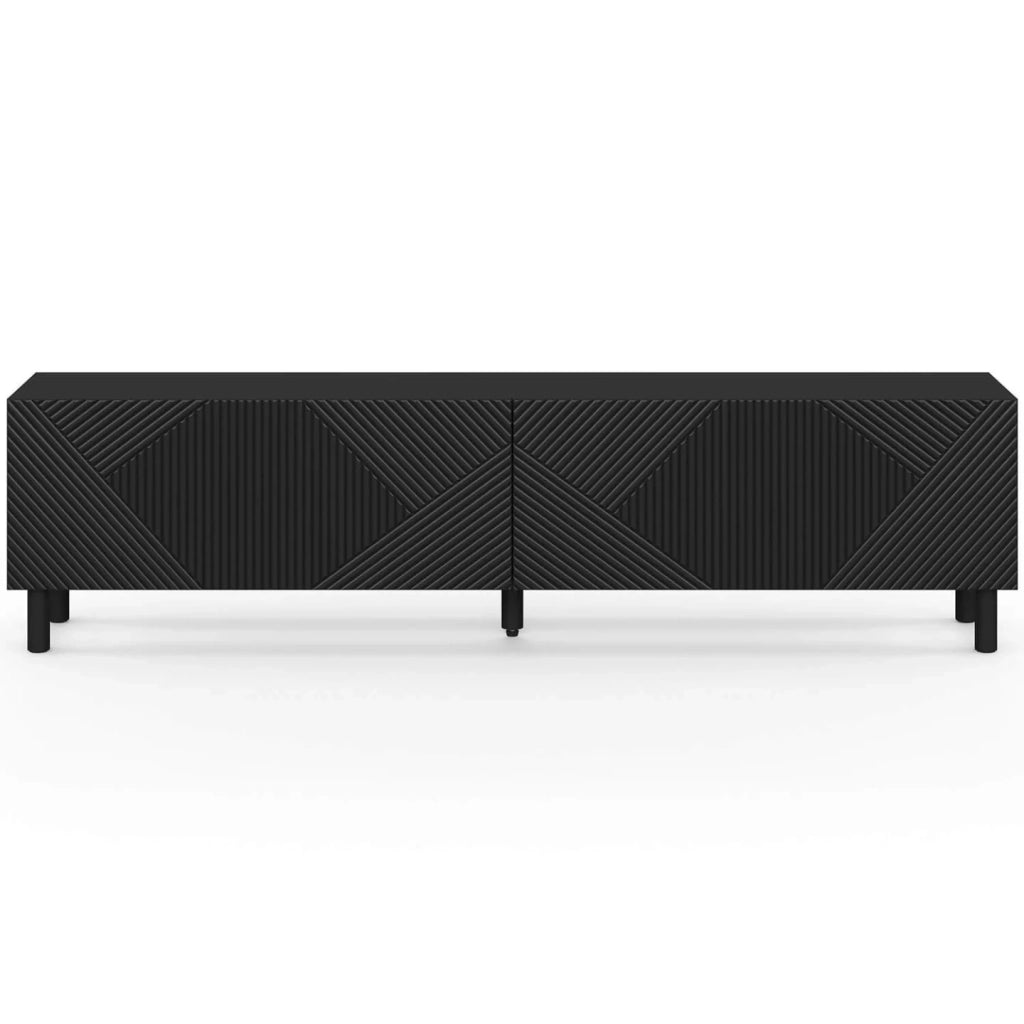 IDMarket - Porta TV HIMARA 180 cm, 2 ante, doghe geometriche in legno nero