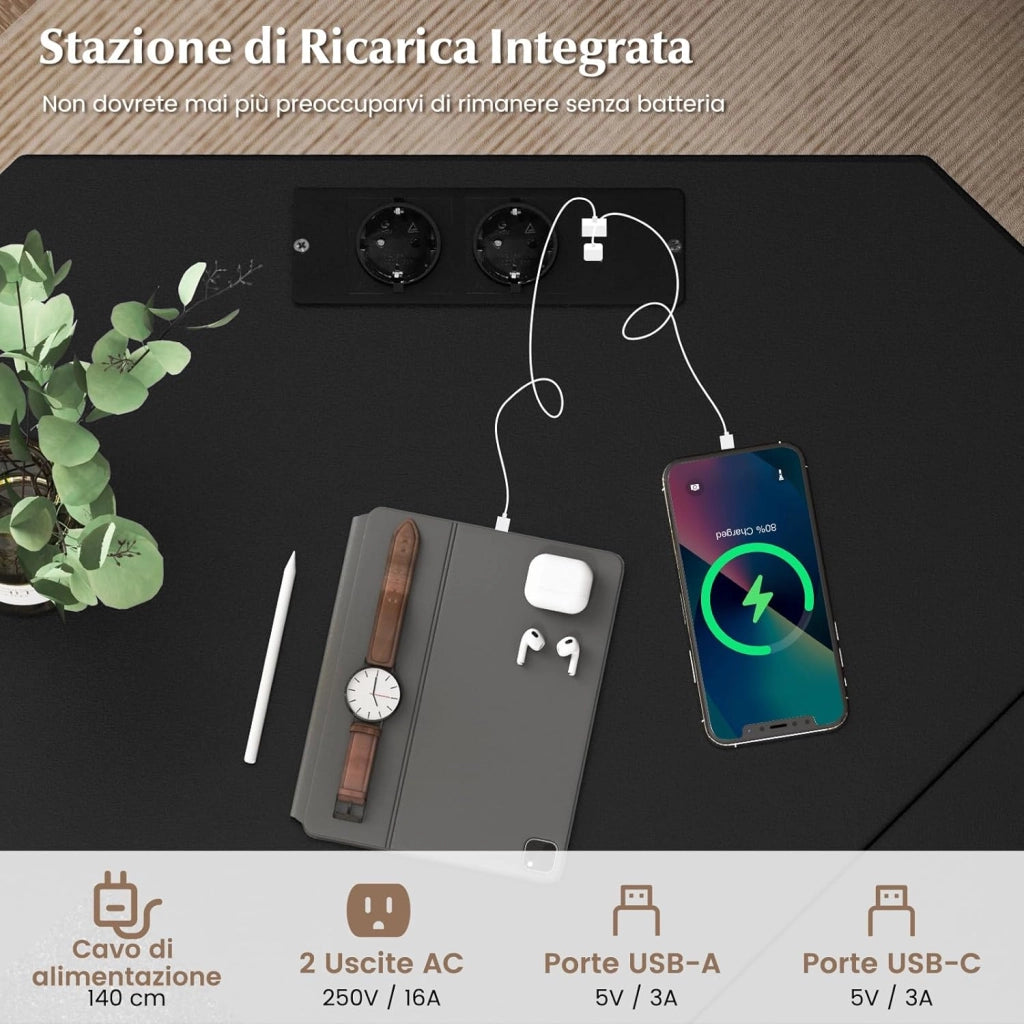 Scrivania Angolare Salvaspazio, Scrivania ad Angolo a Forma di L con Presa di Corrente, Supporto CPU e Telaio in Metallo Resistente, Scrivania per Computer da Casa e Ufficio (Nero)