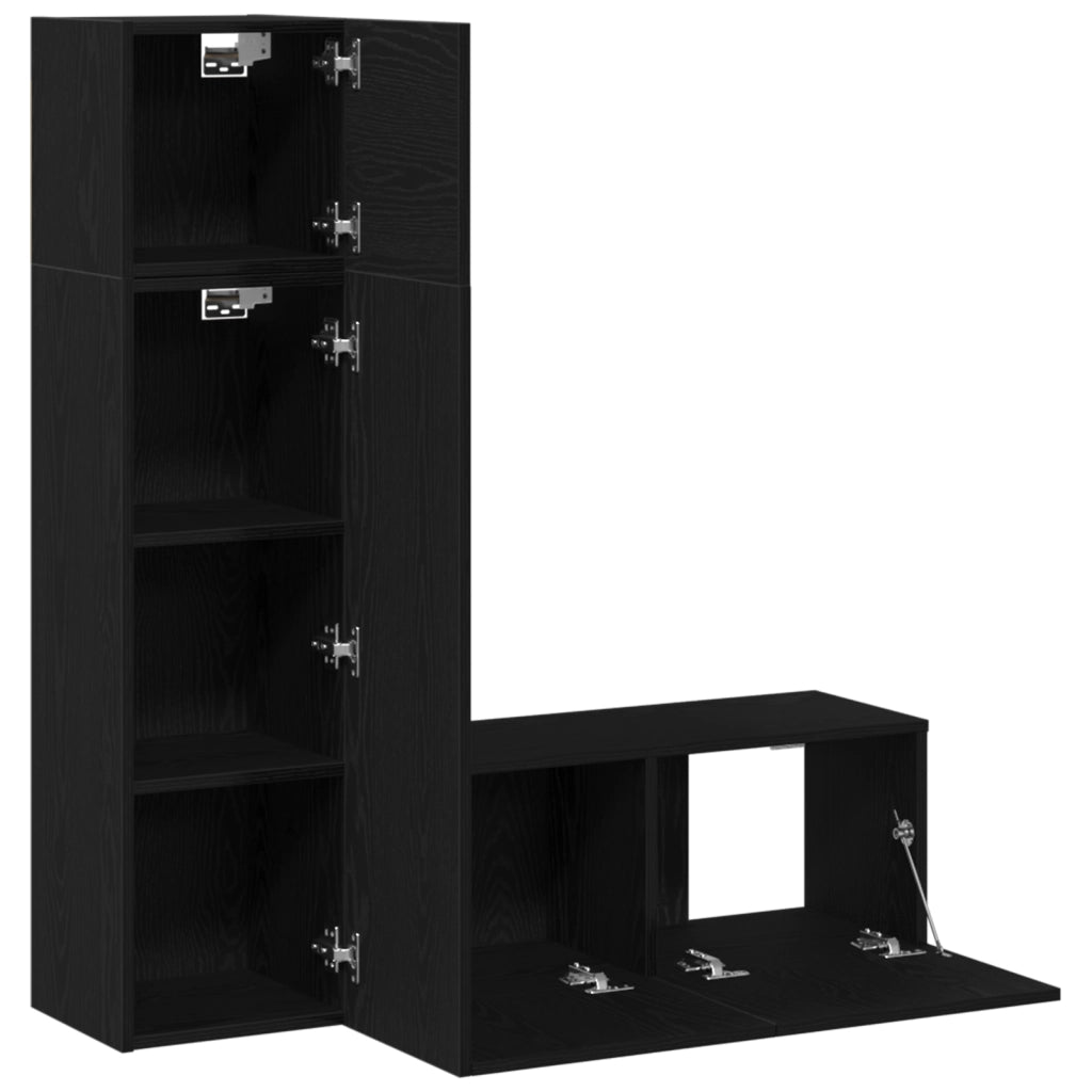 Set di mobili TV 3 pezzi  in legno ingegnerizzato di rovere nero
