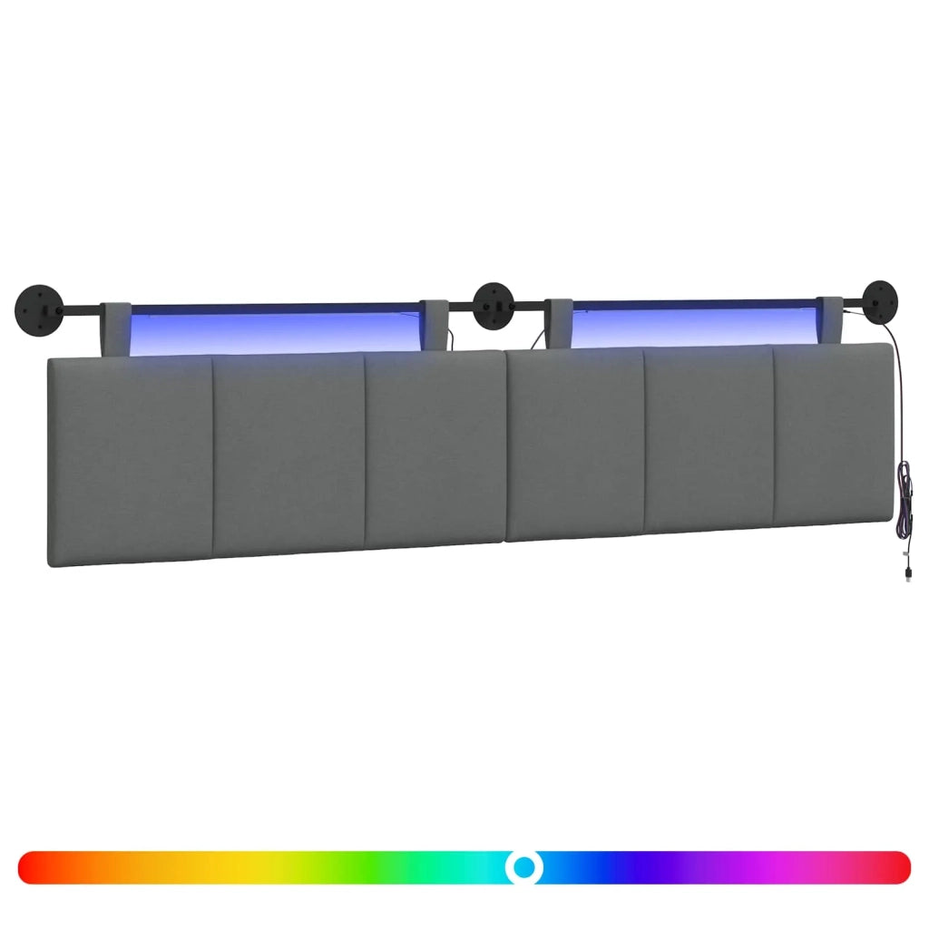 Testiera sospesa Con luce LED Grigio Scuro Tessuto