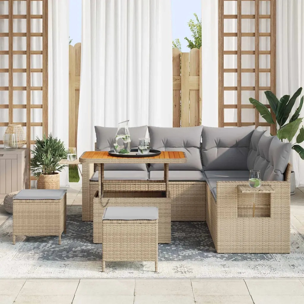 Set Divano da Giardino 9 pcs Beige e Grigio Chiaro polyrattan 3363697