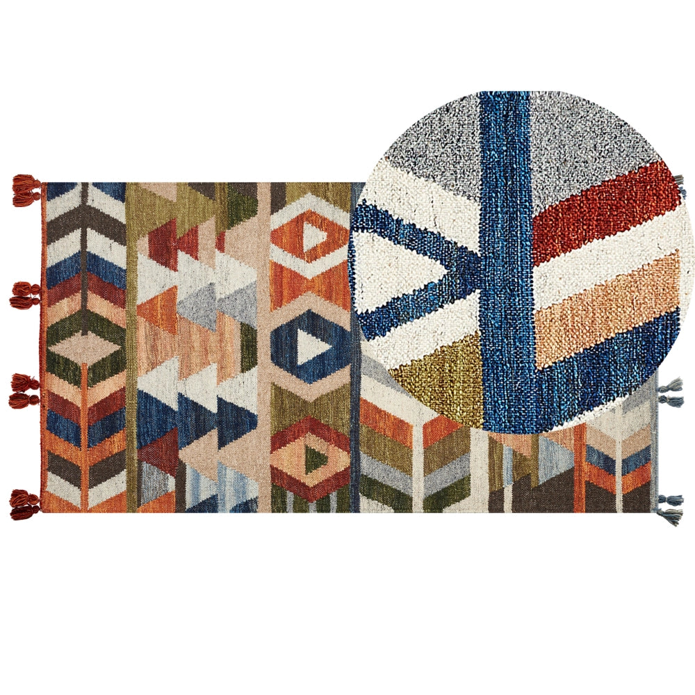 Tappeto kilim di lana multicolore fatto a mano 80 x 150 cm soggiorno camera da letto