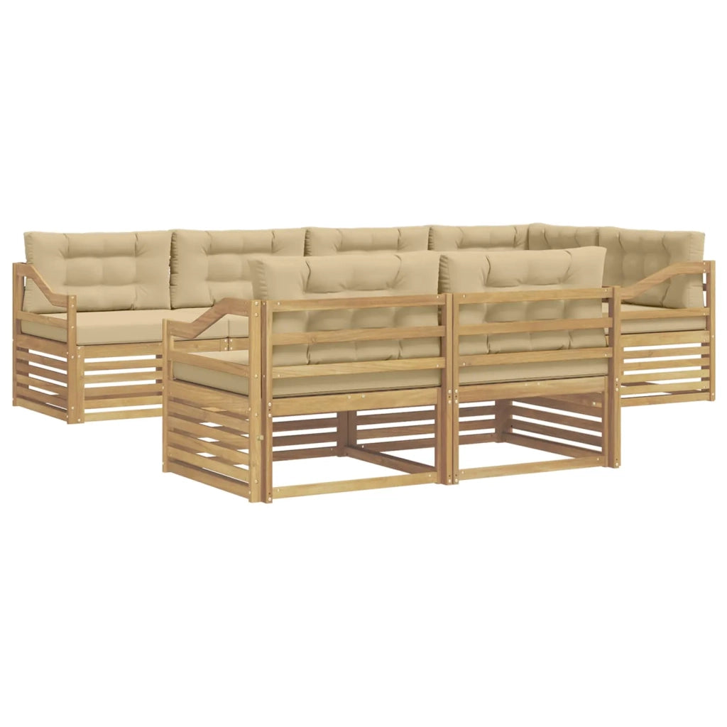 Set di divani da esterno 7 pcs Bianco e Beige Poliestere