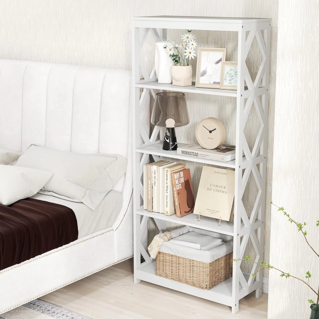Libreria 5 Ripiani, Scaffale in Legno con Struttura Romboidale, Scaffale Espositivo Aperto Autoportante per Ufficio, Soggiorno e Camera da Letto, 70×30×155 cm