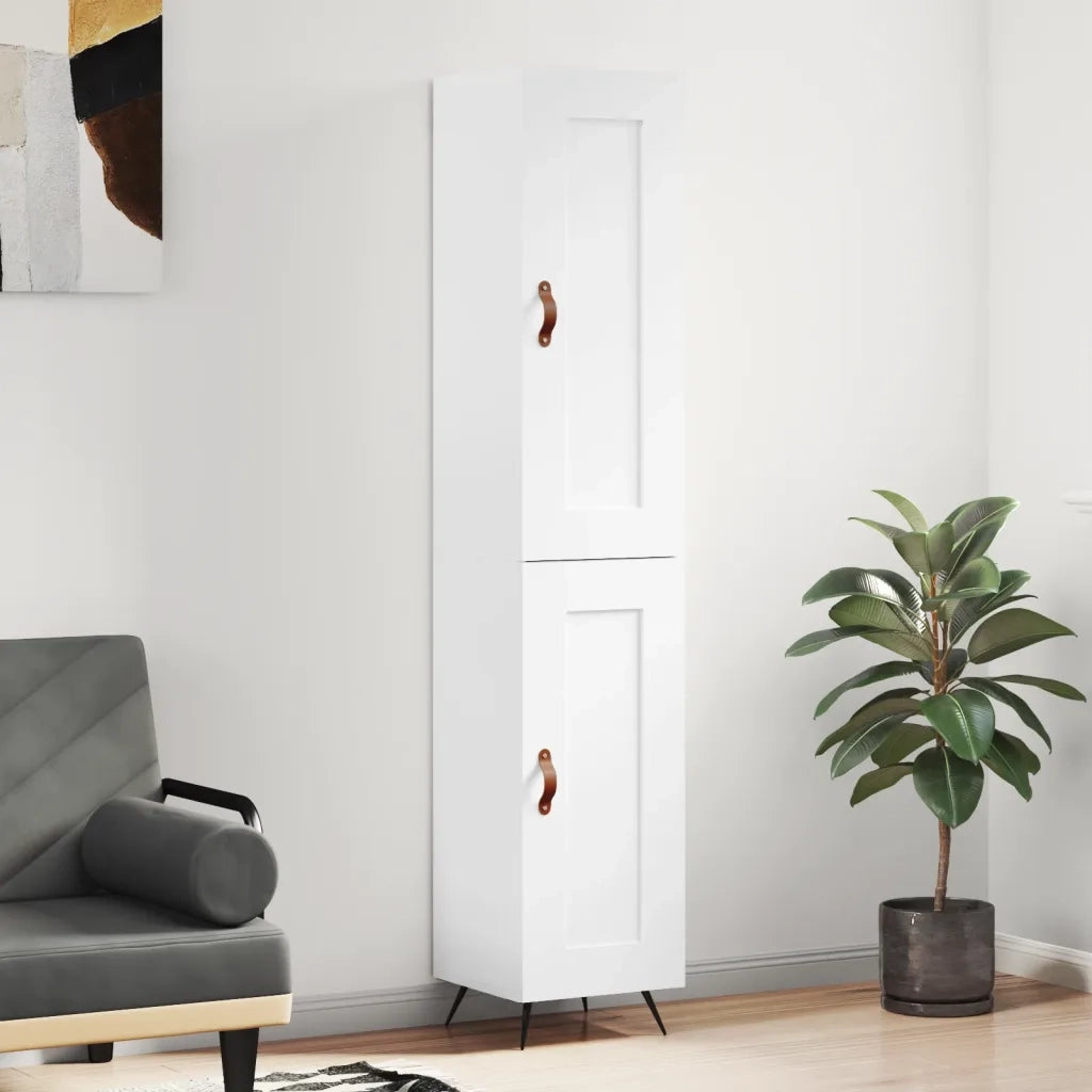 Credenza | Madia | Buffet da pranzo | Armadio da pranzo 34,5x34x180 cm in Legno Multistrato Bianco Lucido