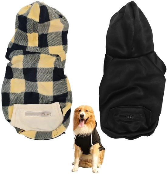 Abbigliamento per cani 2 pezzi - Giacca a cappuccio ruvida - Abbigliamento invernale - Poliestere duraturo - Dimensioni 37 x 25 cm - Comodo per animali domestici - Cappotto per cani