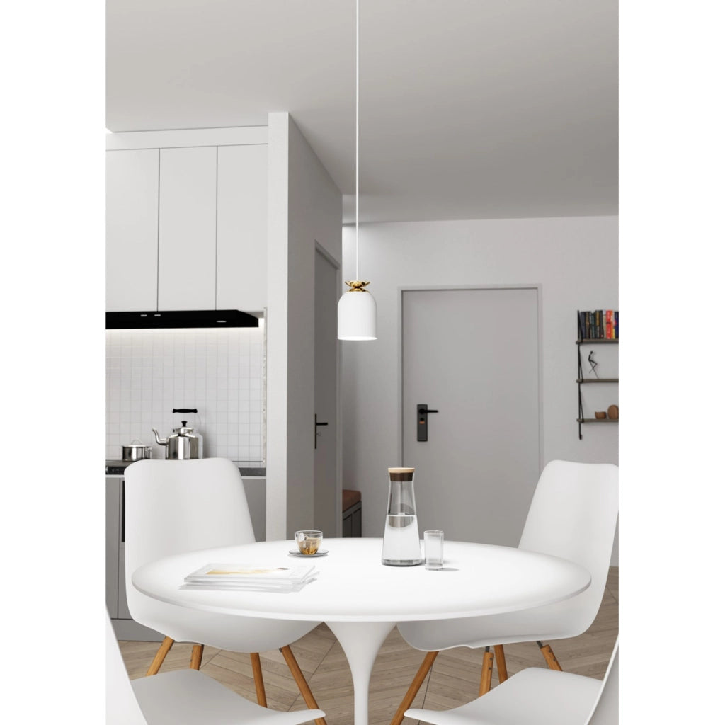 Lampada a sospensione Target in acciaio bianco e oro