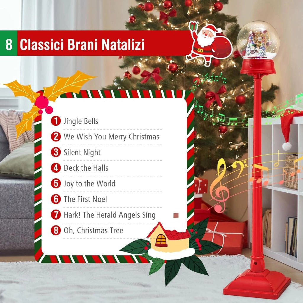 150 CM Lampione Natalizio Musicale, Lampada Festiva con Lanterna a Globo di Neve Attivata dal Suono, Albero di Natale, Babbo Natale, Soldato e Scatole Regalo (Modello 4)