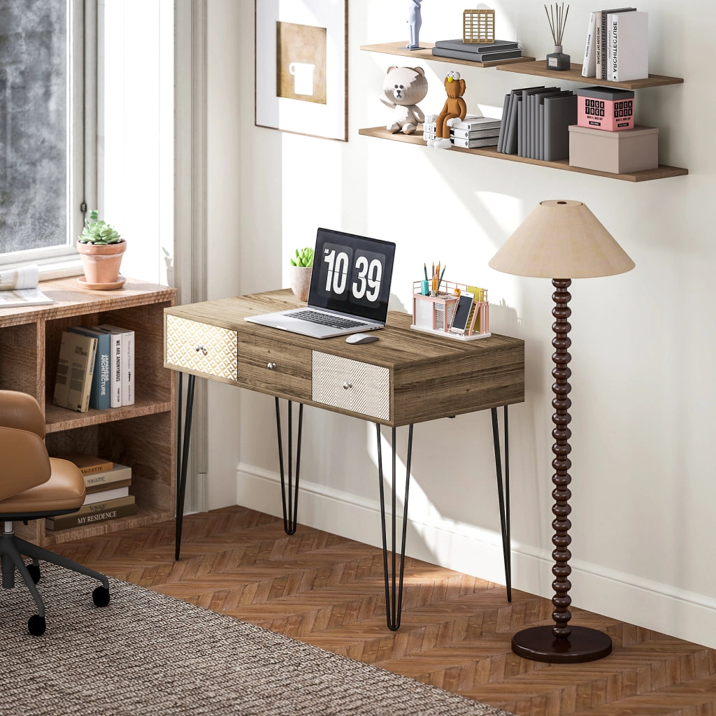 Scrivania in Legno con Cassetti ¨C zephmum ¨C Marrone 105x50x75 cm