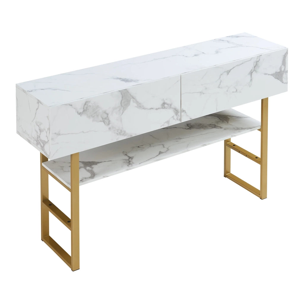 Consolle 75 x 120 x 30 cm effetto marmo oro e bianco 03_0010889