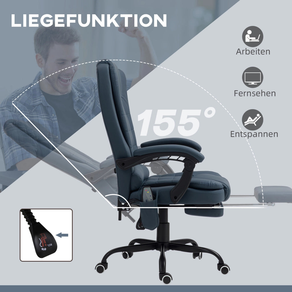 Sedia da ufficio massaggio ¨C zephmum ¨C blu, similpelle, 7 punti vibrazione
