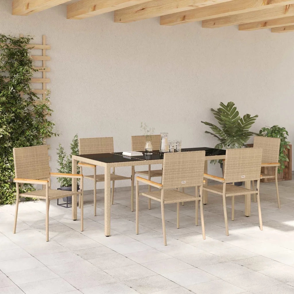 Set da Pranzo per Giardino 7 pcs Beige polyrattan 3365398