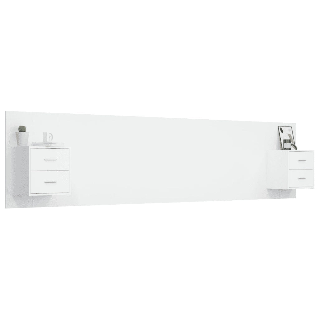 Testiera per Letto con Comodini in Legno Multistrato Bianco