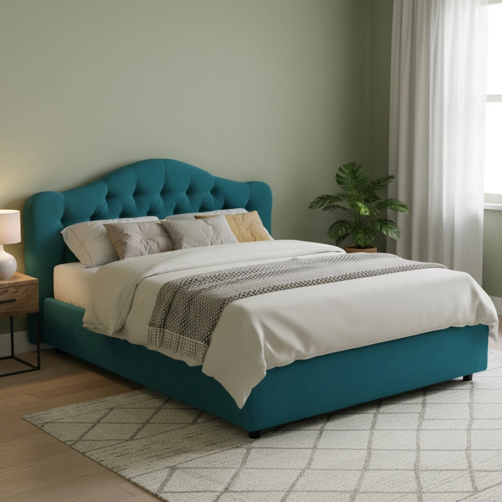 Letto Matrimoniale Allik, Letto Matrimoniale Materasso Incluso Made in Italy, Azzurro
