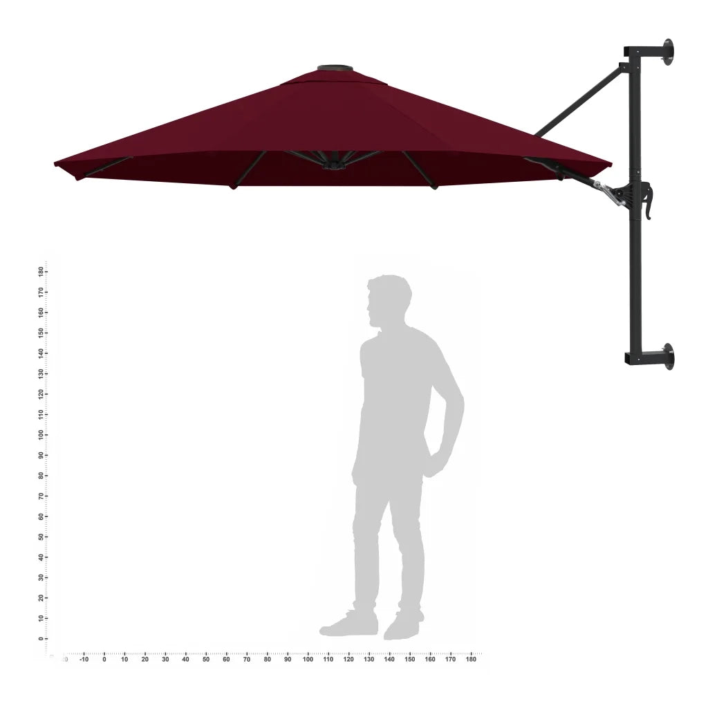 Ombrellone a Muro con Palo in Metallo 300 cm Rosso Borgogna 47298