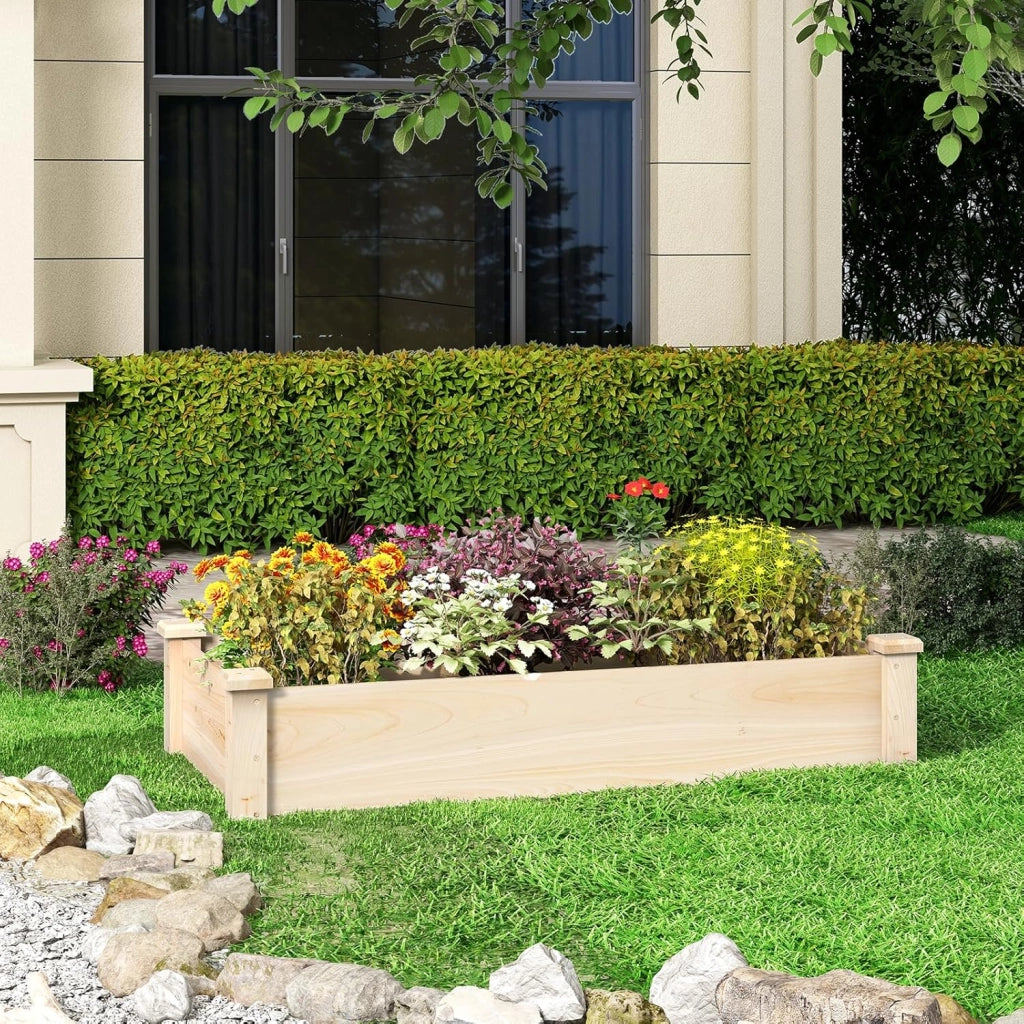 Aiuola rialzata in legno, aiuola senza terra, aiuola per erbe aromatiche per giardino, balcone, cortile, terrazza, fioriera per ortaggi, fiori, erbe aromatiche, aiuola, aiuola, 120 x 61 x 25,5 cm, naturale