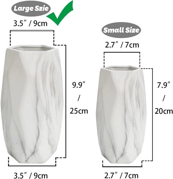 Vaso geometrico bianco 25 cm alto, vasi da fiori moderni in ceramica per decorazione da tavolo, vasi decorativi per pampas.