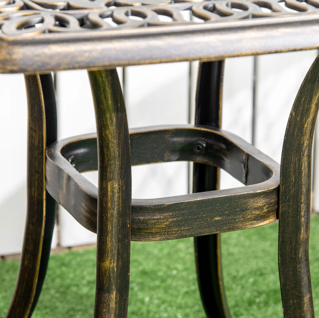 Tavolino da esterno in alluminio bronzo con foro per ombrellone