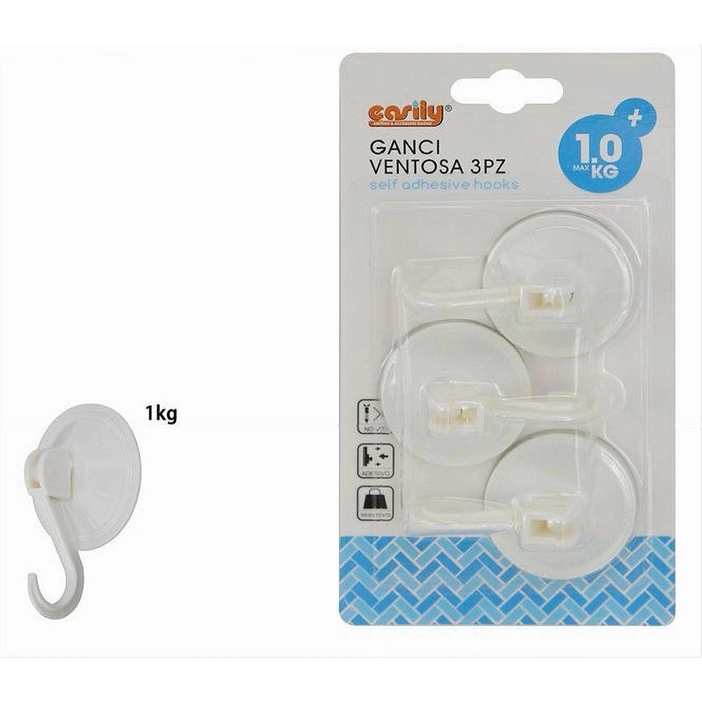 Trade Shop - Set 3pz Gancio Appendino Parete Con Ventosa Casa Cucina Bagno Attaccapanni 59674 -